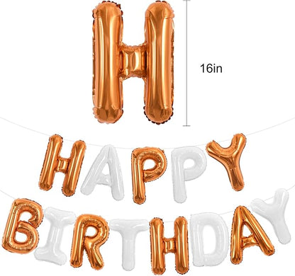 TONIFUL 16 Inch Orange White Happy Birthday Balloons Banner Decorations | - Image 2