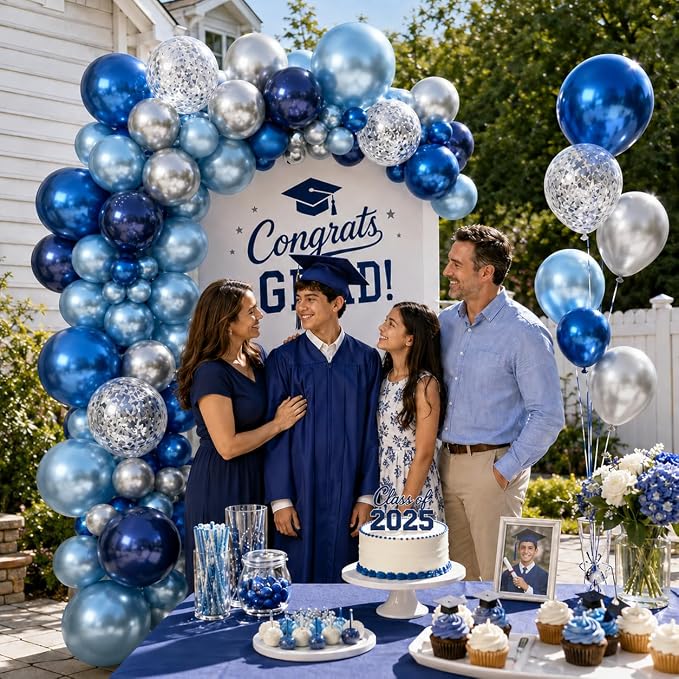 Jobkoo Blue and Silver Balloon Arch Kit - Image 3