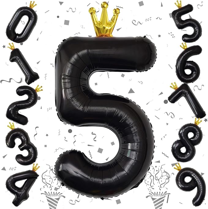 40 Inch Black 5 Number Balloons - Image 8
