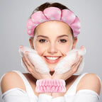 Zkptops Spa Headband for Washing Face Wristband Set Sponge Makeup Skincare Velvet Fabric Bubble Soft Get Ready Hairbands for Women Puffy Headwear Non Slip Thick Thin Hair Accessory (Pink Nuts)