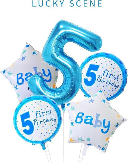 Blue 40 Inch Number 5 Balloon, Mylar Foil Balloon - Image 2
