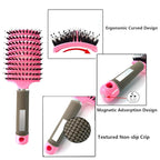 2 Pack Boar Bristle Hair Brush - No Pull Curved Vented Detangler for Fast Blow Drying - For Kids, Men, Women With Wet Dry Long, Thin, Thick, Curly Tangled Hair (Pink+Blue)