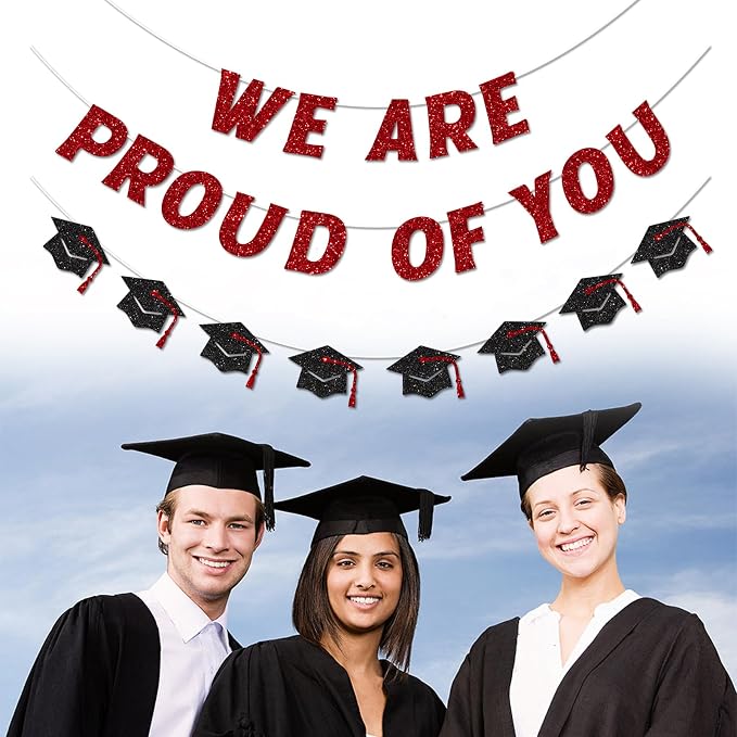 We Are So Proud of You Banner Pre-strung Red and Black Graduation Decorations - Image 3