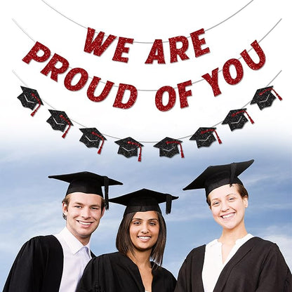 We Are So Proud of You Banner Pre-strung Red and Black Graduation Decorations - Image 3