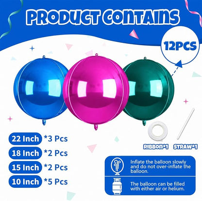 Biapian Green Pink Round Foil Balloons, Giant Dark Green Blue Metallic Balloons - Image 2