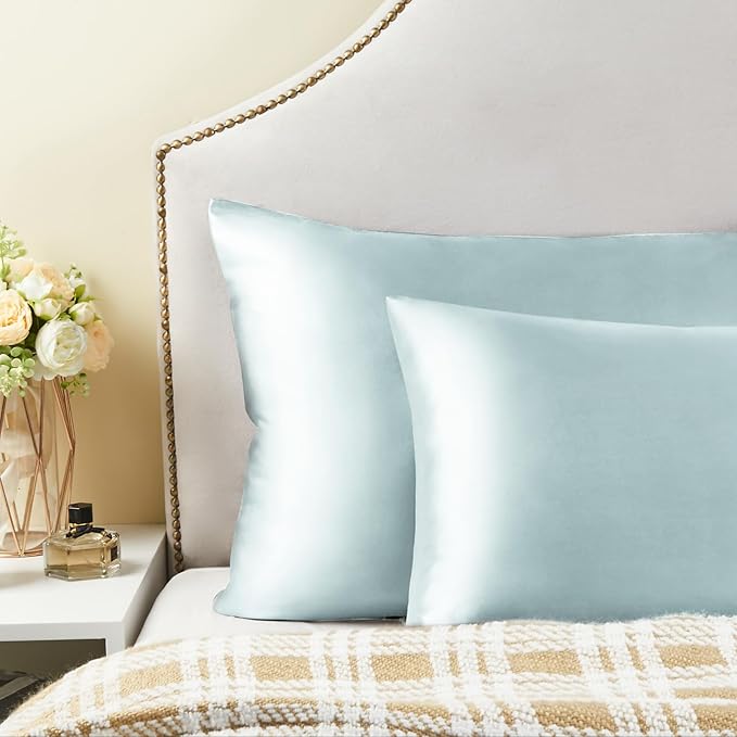BEDELITE Satin Pillowcase for Hair and Skin, Super Soft and Cooling Similar to Silk Pillow Cases 2 Pack with Envelope Closure, Gift for Women Men(20"x36" King Size, Stone Blue)