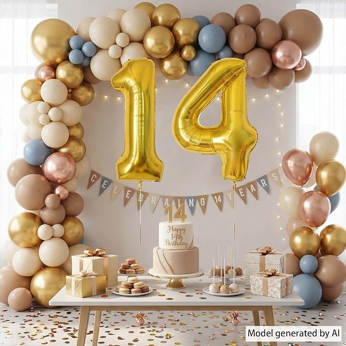 Gold Number 14 Balloon 40 Inch, Shiny Foil Decor - Image 6