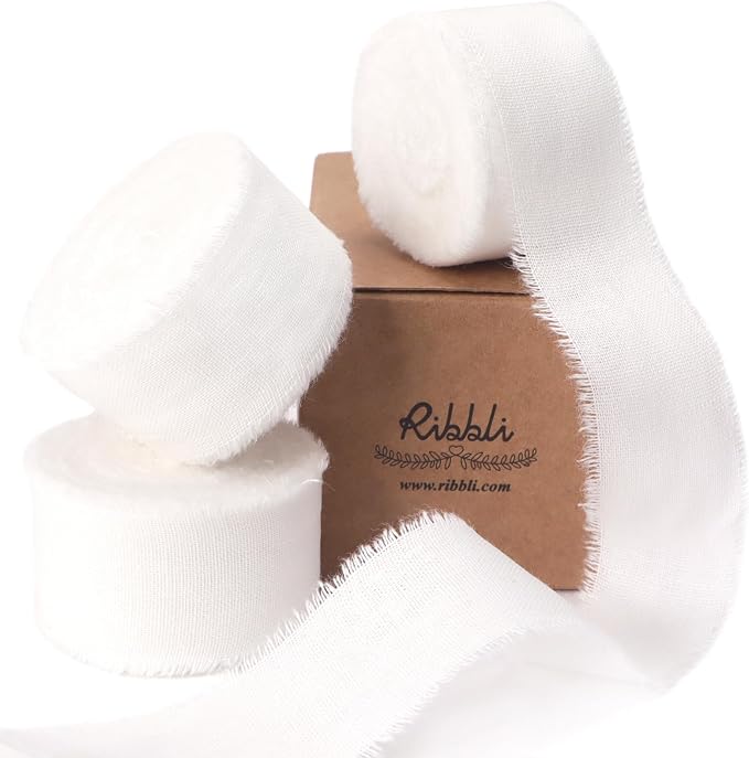 Ribbli 3 Rolls White Ribbon 1 Inch x 18 Yards Handmade Cotton Frayed Fringe by Ribbli