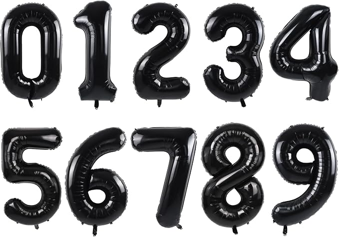 TONIFUL Number Balloons 16 Inch Black 0-9 Number Mylar Foil Balloons 10 Pcs by TONIFUL