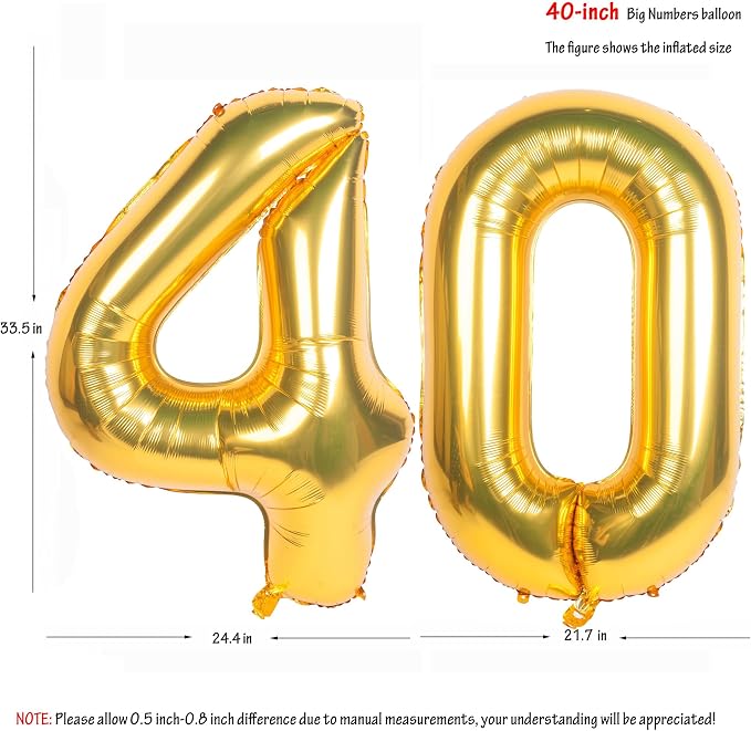 40 Inch gold Number Balloons 40 Helium Foil Mylar Balloon | Birthday Party - Image 2