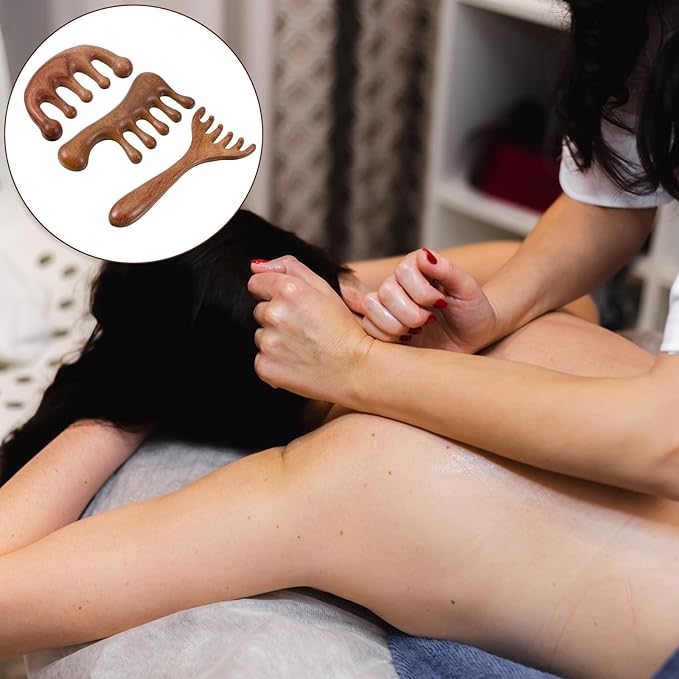 3 Pcs Wooden Scalp Massage Comb Wide Tooth Loc Comb Head Scratcher Scalp Massager Head Massager Tool for Relaxation, Gua Sha Combs for Women Men Gift