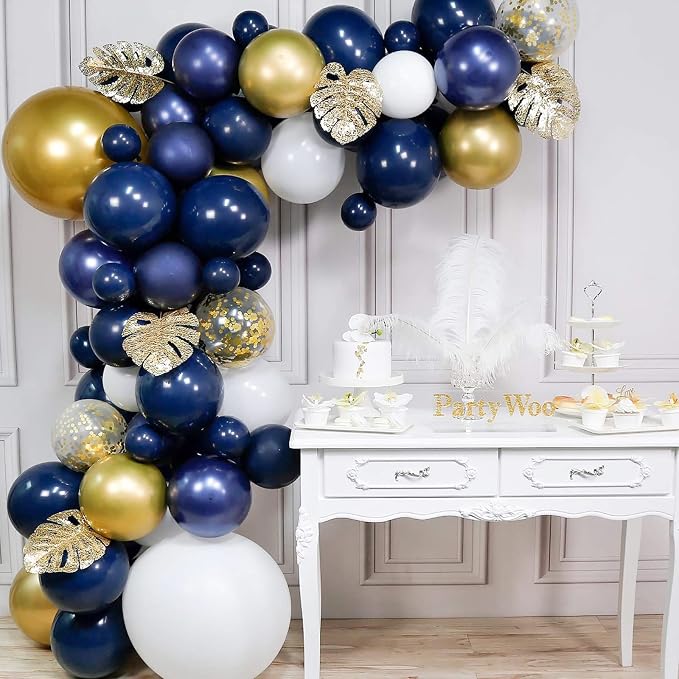 CANREVEL 127pcs Navy Blue Gold Balloons Garland Kit White Gold Confetti - Image 5