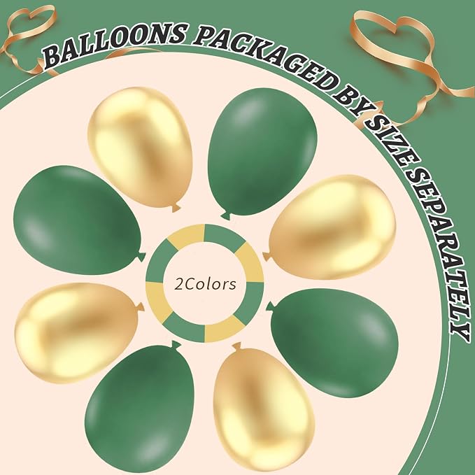 412Pcs Green and Gold Balloon Arch Kit, 18 12 10 5 Inch Different Size Latex - Image 4