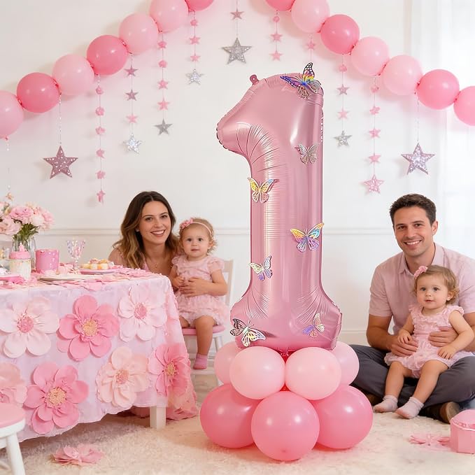 40 Inch Number Balloon Pink Large Mylar Foil Pink Number Balloons and Butterfly - Image 4
