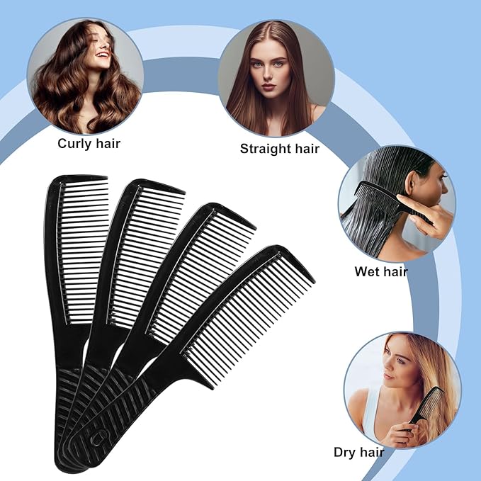 Disposable Combs in Bulk Individually Wrapped Widen Combs Sturdy Hair Combs for Women and Men, Long Handle Fine Combs for Homeless, Hotel,Shelter, Nursing Home,Charity Church Black (8 IN, Count, 50)