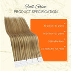 Full Shine Tape in Hair Extensions Human Hair Color 10 Golden Brown and 16 Golden Blonde to 16 Blonde Remy Seamless Tape in Extensions 18 Inch Hair Extensions Real Human Hair 50 Grams 20 PCS