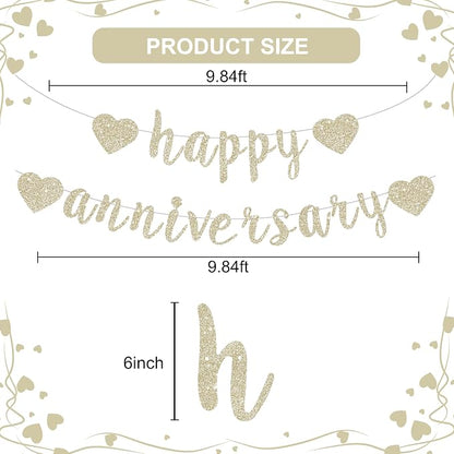 BEISHIDA Glitter Pre-Strung Champagne Happy Anniversary Banner Decoration | NO - Image 3