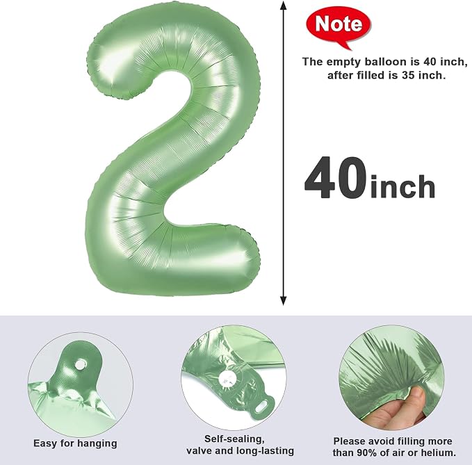 40 Inch Number 2 Balloon, Olive Green Birthday Decorations - Image 6