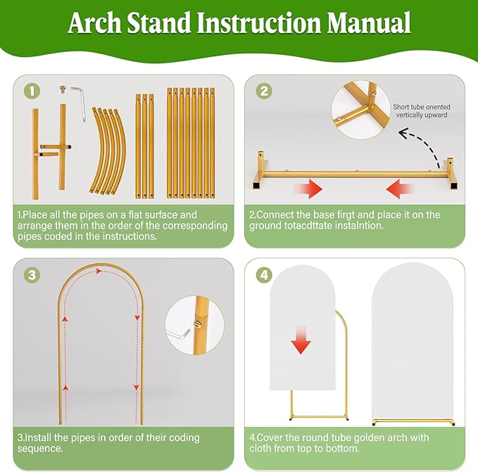 Arch Backdrop Stand with Cover Set, 6FT Gold Metal Wedding Arch - Image 6