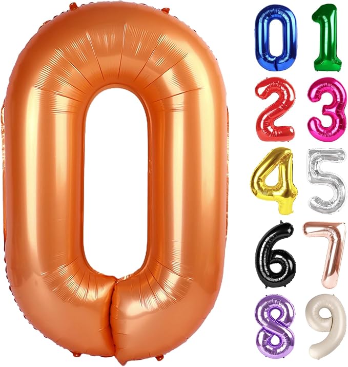 0 Balloon - Orange Birthday Number Balloons, 40 Inch Decorations Men Women | by ALPHADELTAPI