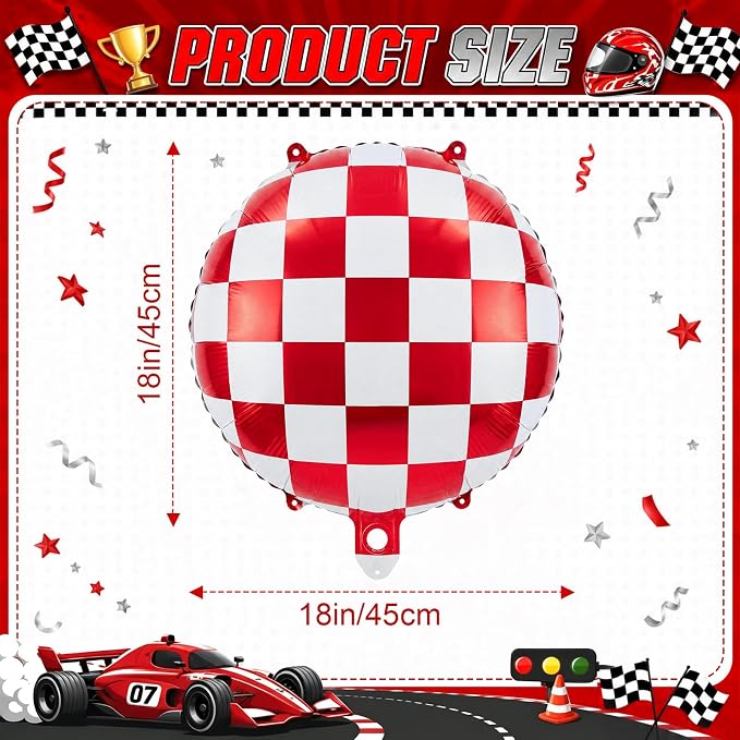 Gejoy 12 Pcs Checkered Foil Balloons Red White Gingham Plaid 18 Inch | - Image 2
