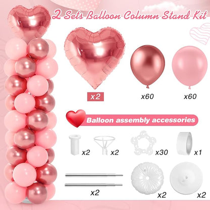 Realspring 2 Sets Wedding Pink and Rose Heart Shape Balloons Column Stand Kit - Image 3