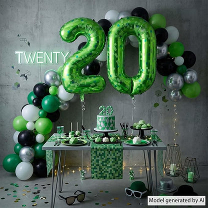 40 Inch Lime Green Pixel Number 20 Balloon, 20th Adult Gamer Party Decor | - Image 7