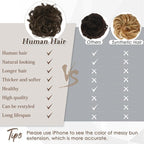 RUWISS Large Messy Bun Hair Piece 100% Human Hair Layered Wavy Curly Hair Buns Hair Piece for Women Thick Updo Hairpiece for Daily Wear Real Hair Scrunchies Dark Brown Ponytail Extension