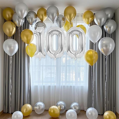 Silver Number 100 Balloon, 40 Inch Foil Helium Number Balloons, 100th Birthday - Image 3