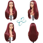 Burgundy 99j Synthetic Lace Front Wig 13x4 Layered Hairstyle Glueless Pre Plucked Straight 26 Inch for Wigs Black Women Beginner Friendly