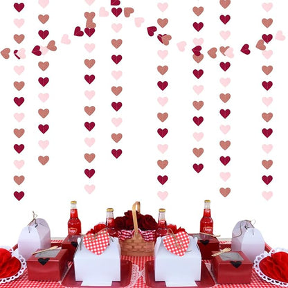 Burgundy-Red Rose-Gold Valentines Party-Decorations Heart-Garland - 52ft Pink - Image 5