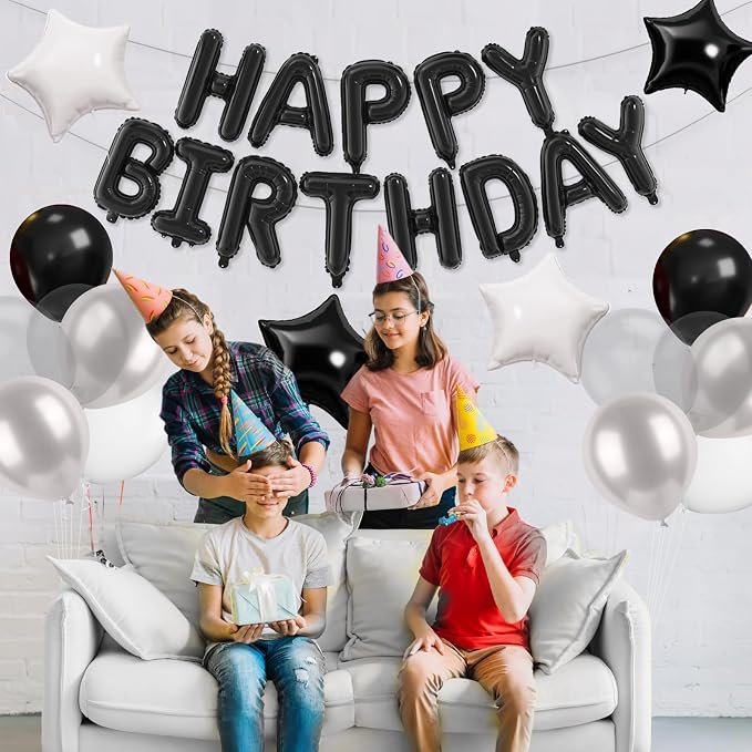 29PC Black Happy Birthday Balloon Banner, 16 Inch 3D Aluminum Letter Banner Sign - Image 8