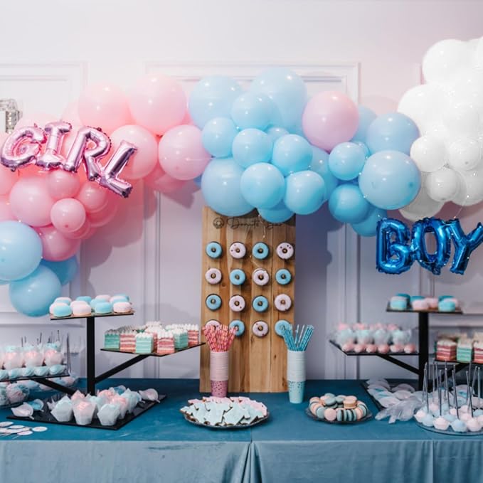 Pink and Blue Balloons 100 Pack 12 inch Pastel Pink Blue White Latex Party - Image 4
