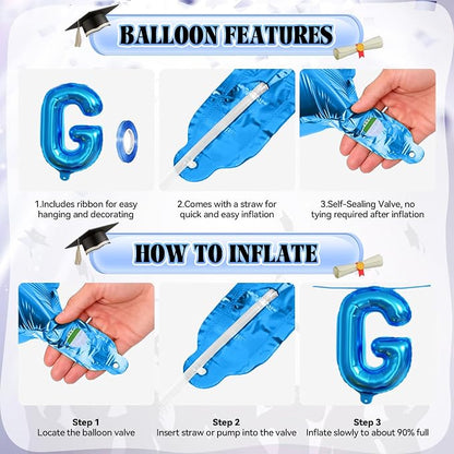 Congrats Grad Balloons, 16 Inch Blue Black Congrats Grad Letters Banner Balloons - Image 7
