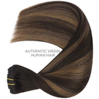 WENNALIFE Clip in Hair Extensions Real Human Hair, 14 Inch 120g 7pcs Dark Brown to Chestnut Brown Balayage Remy Hair Double Weft Reusable