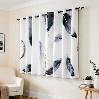 SUBRTEX Boho Leaf Printed Curtains 63 inch Long 2 Panels, Room Darkening by Subrtex