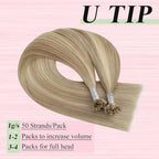 YoungSee U Tip Hair Extensions Blonde Highlight Remy Human Hair Utips Extensions Blonde U Tips Hair Extension Human Hair Highlight Ktip Hair Extension for Women Hot Fusion 20In 1G/S 50G
