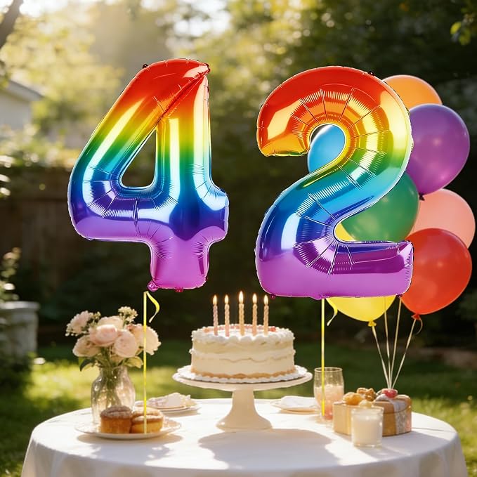40 Inch Number 42 Balloons for 42nd Birthday Party Decorations, 0-100 Rainbow - Image 3