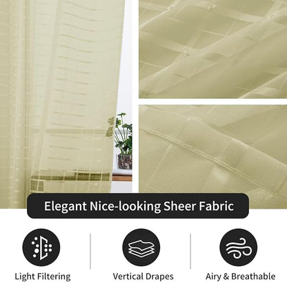 SpaceDresser Check Sheer Curtains 63 Inches 2 Panels Set, Rod Pocket Plaid - Image 5