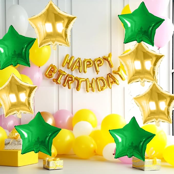 Green and Gold Star Foil Balloon, 18 Inch Metallic Stars Balloons Helium - Image 8