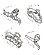 HAIMEIKANG 4 PCs Metal Hair Claw Clips for Women - Irregular Large Hair Clips for Thick Hair Thin Hair Non-Slip Hair Styling Accessories for Women Girls(Metalgray #3)