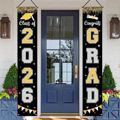 Graduation Decorations 2026 GRAD Banner Black Porch Door Sign Welcome Banner - Image 2