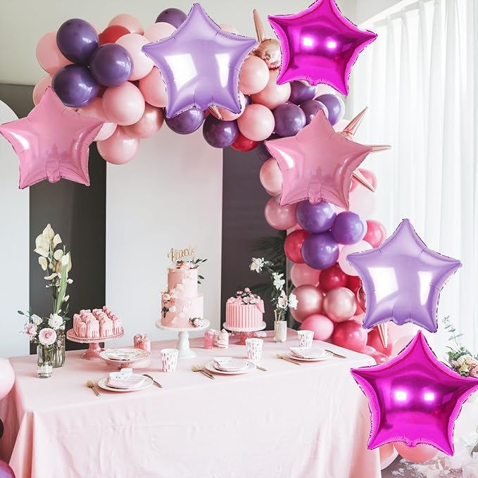 Pink and Purple Star Foil Balloons, 18 Inch Metallic Purple Stars Balloon - Image 5
