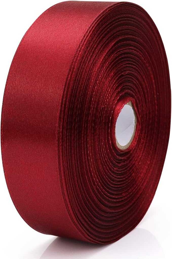 Nsilu 1 inch, Wine Red Ribbon for Gift Wrapping 50 Yards Perfect Wedding Party - Image 3
