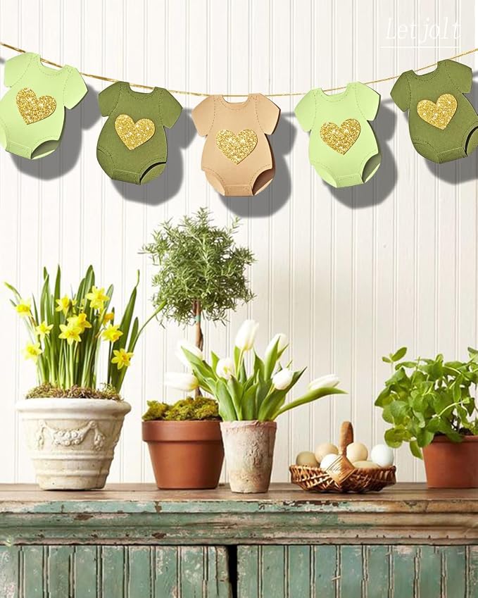 Letjolt Green Baby Shower Garland Gender Reveal Banner 9 Flags | Pre-strung 9 - Image 3