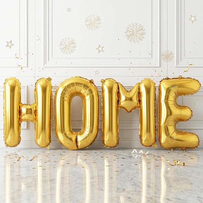 40 Inch Gold HOME Balloons, Large Gold Letter Foil Balloon by BIAPIAN