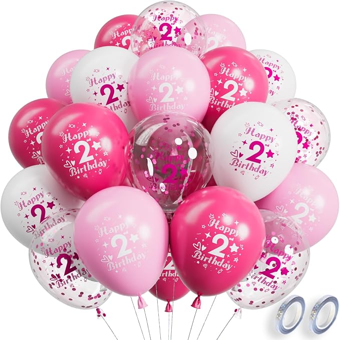 SUWEN Pink 2nd Number Printed Balloons 38PCS 12 Inch | 1-9 Latex Balloons Party by SUWEN