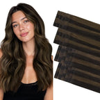 GOO GOO Invisi Edge Tape in Hair Extensions Human Hair, 2/6 Dark Brown Highlighted Chestnut Brown 10pcs injected with 10pcs classical tape ins, 24inch 50g, Virgin Remy Hair, Natural Look