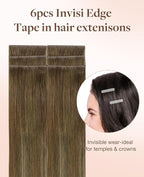 GOO GOO Invisi Edge Tape in Hair Extensions Human Hair, 3/8/613 Balayage Walnut Brown to Ash Brown and Bleach Blonde, 6pcs 14inch 15g, Virgin Remy Hair, Seamless Injected Tape, Natural Look