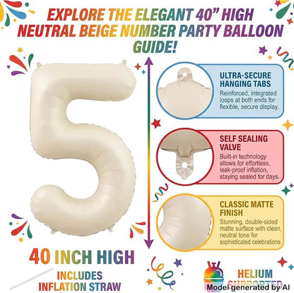 40 Inch Cream Foil Number 5 Balloon - Image 2
